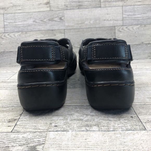 Clarks Shoes Women 9 Navy Blue Leather Comfort Flat Fisherman Sandal Lightweight - Picture 5 of 9